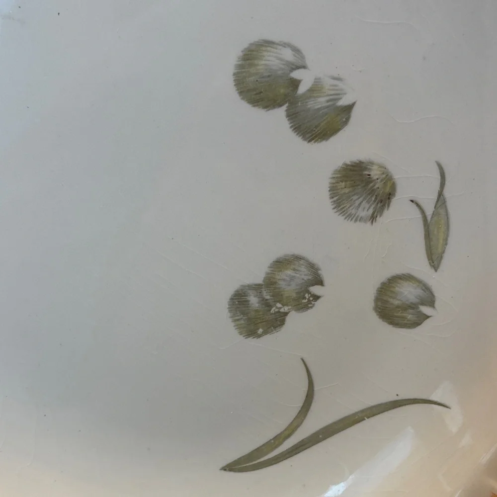 Paden City Shell Krest 1930/ White Platter with Green Leaf Design Platter